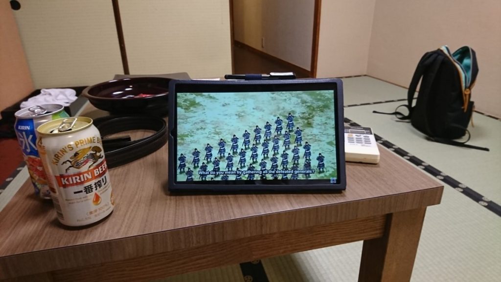 A tablet for watching movies while relaxing.