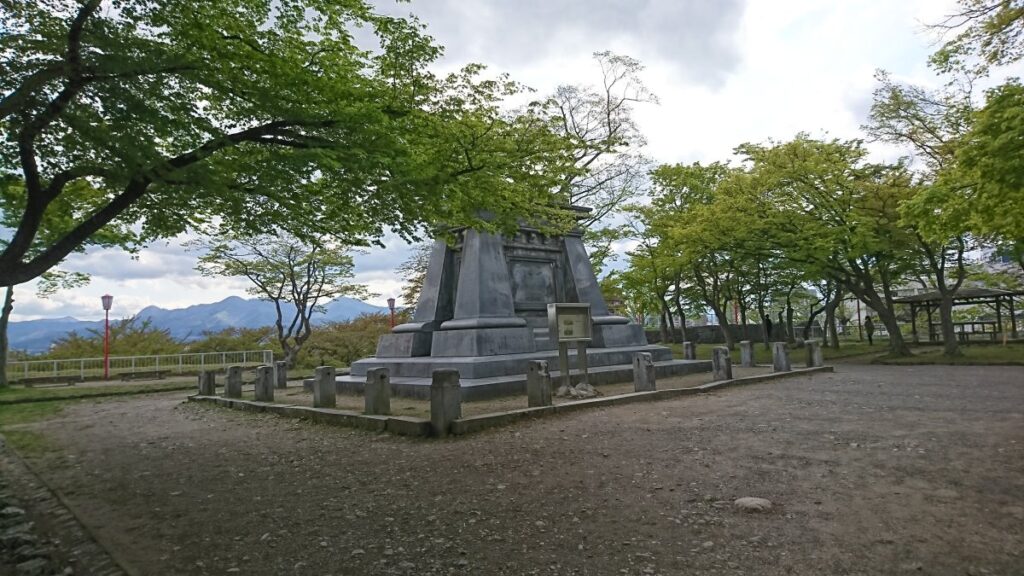 The pedestal of the equestrian statue in the main enclosure.