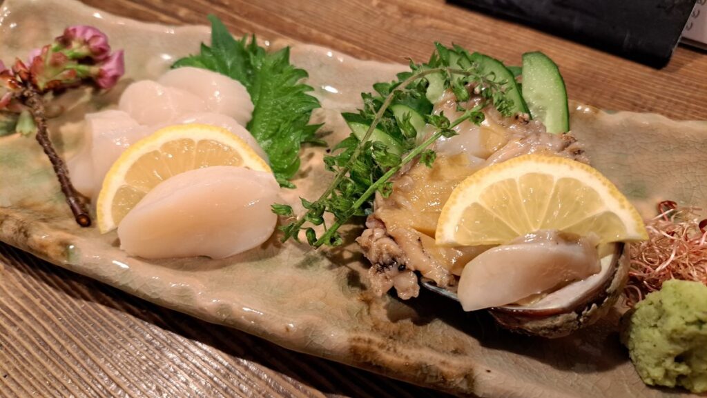 Abalone and scallop sashimi