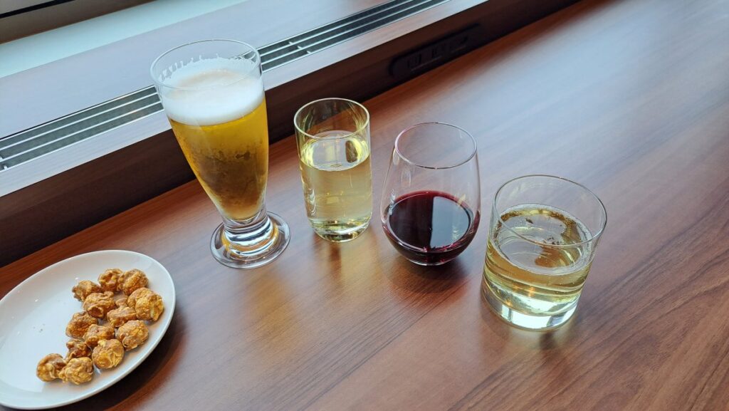 Beer, white wine, red wine, champagne