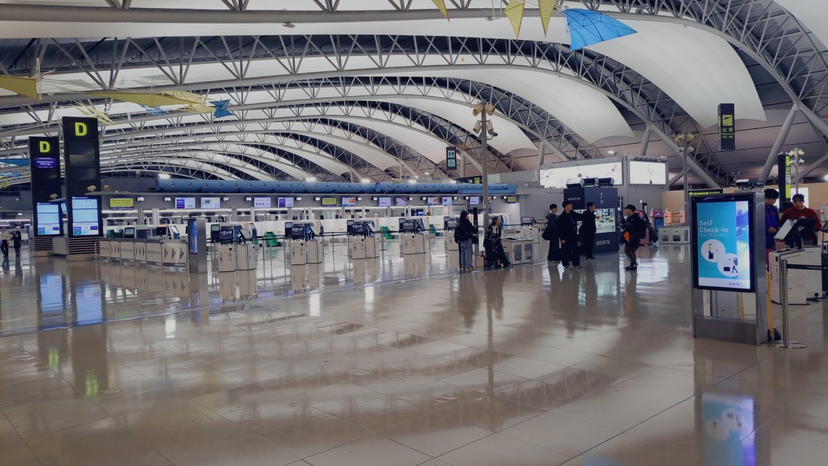 Kansai Airport international departure floor late at night during the off-season.
