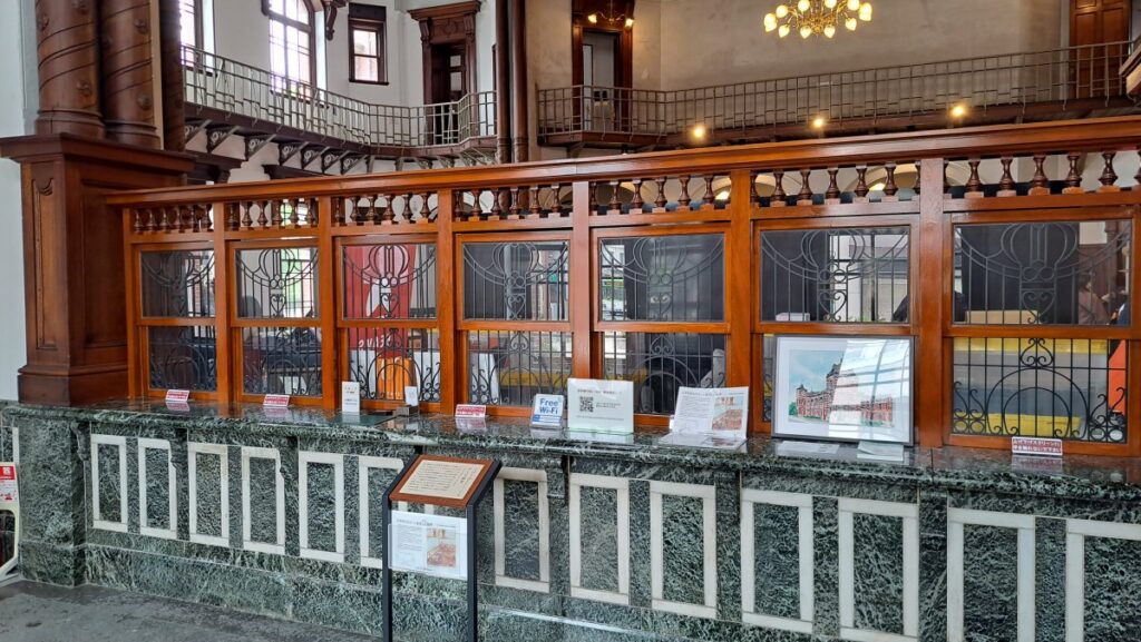 An interior that evokes the atmosphere of banking operations from that era.