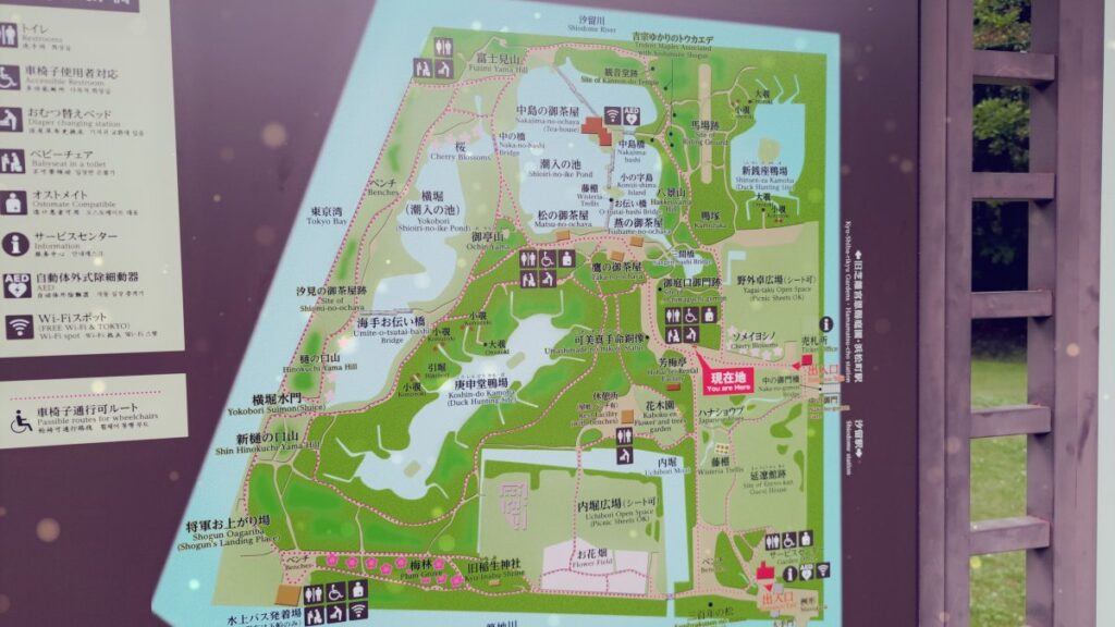 A map of the grounds of Hama-rikyu Gardens.