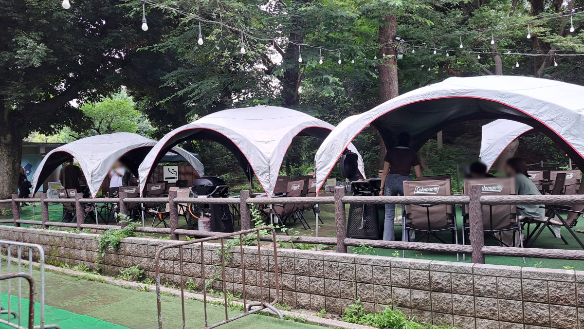 BBQ area with a tent